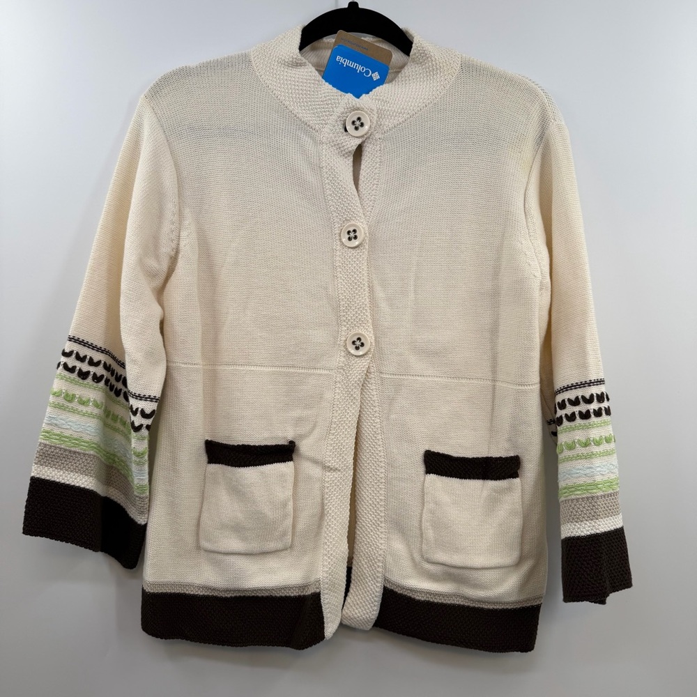 Columbia Aura Dora Cardigan Womens Small NWT Embroidered Cotton Sweater